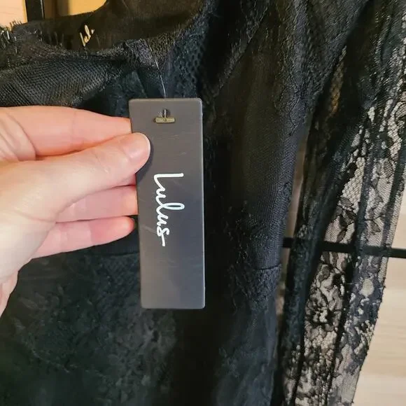 NEW Lulus Desirably Dramatic Black Lace Dress Womens L MIDI Whimsigoth Witchy - Picture 10 of 15